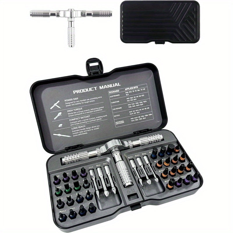 40-in-1 Ratchet Screwdriver Set with 38pcs S2 Steel Bits, Multi-Magnetic Detachable Handle, Portable Electrical and Furniture Assembly Tool Kit, No Electricity Needed, Screwdriver Set|Ratchet Mechanism|Durable Construction, Screwdriver Set