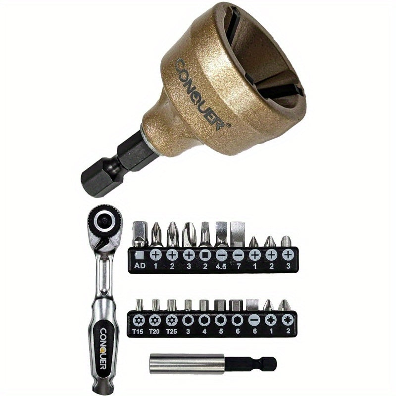 22pcs Heavy-Duty Ratchet Screwdriver Set with Tungsten Chamfer Kit - Professional Precision Tool Kit with 72-Tooth Gearhead, S2 Torx/Phillips/Flathead Bits, Impact-Resistant Case & Ergonomic Grip for Automotive, Electronics, Plumbing, Construction - Ideal