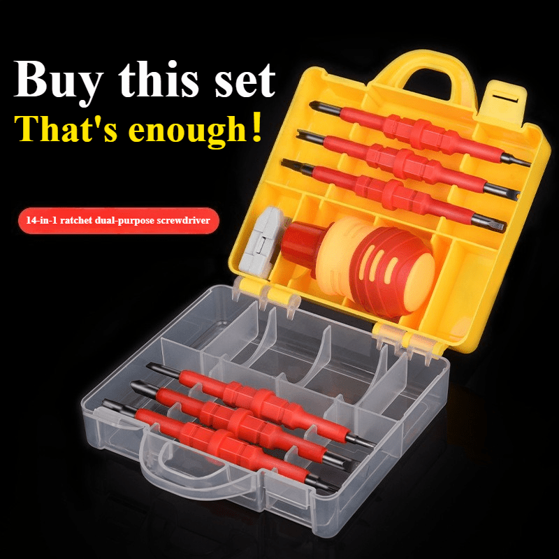 14-in-1 Portable Electrician Screwdriver Set with Ratchet Handle - Metal, Multi-Functional Repair Tools for Electrical Work, Includes Phillips, Flathead, and Torx Heads, Compact Design for Easy Storage, Compact Screwdriver Se, No electricity