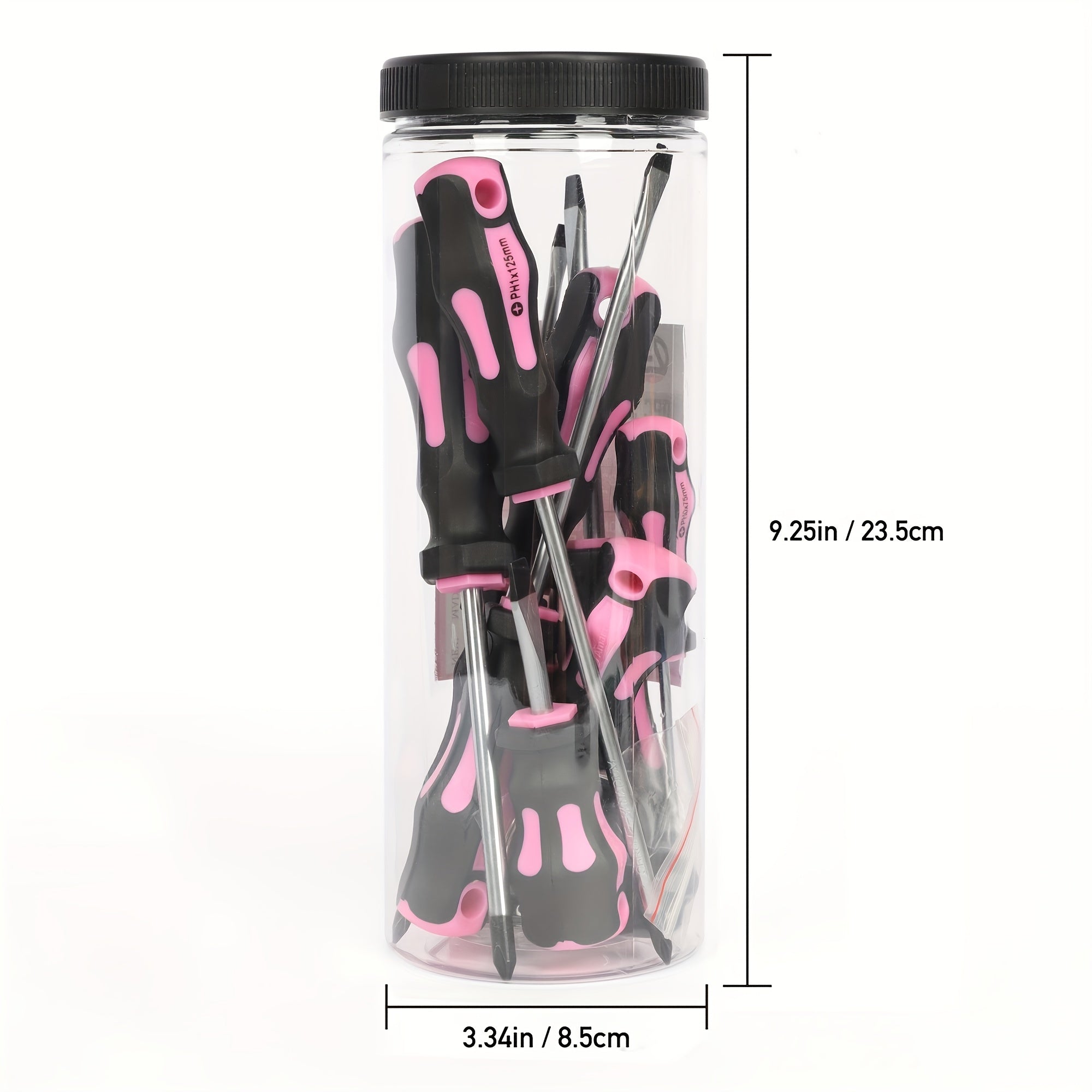 [Magnetic Screwdrivers] 5 Cross & 5 Slotted Professional Magnetic Screwdrivers, 1 Set | Buffer Handle And Two Key Screwdrivers (Pink)