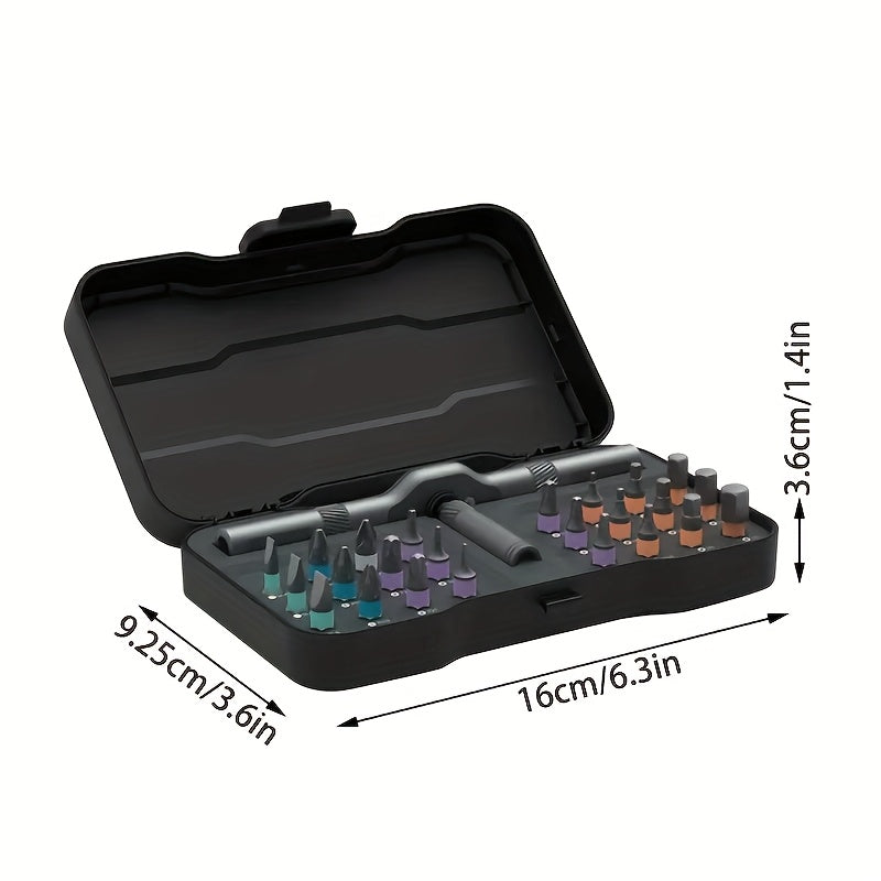 24-in-1 Magnetic Screwdriver Set with S2 Steel Bits & Detachable T-Shaped Ratchet Handle - Multi-Functional Tool Kit for Office, Home Renovation, and Camping DIY, Black Metal Case, Includes Hex, Flat, and Phillips Screwdrivers, Screwdriver Set, Home