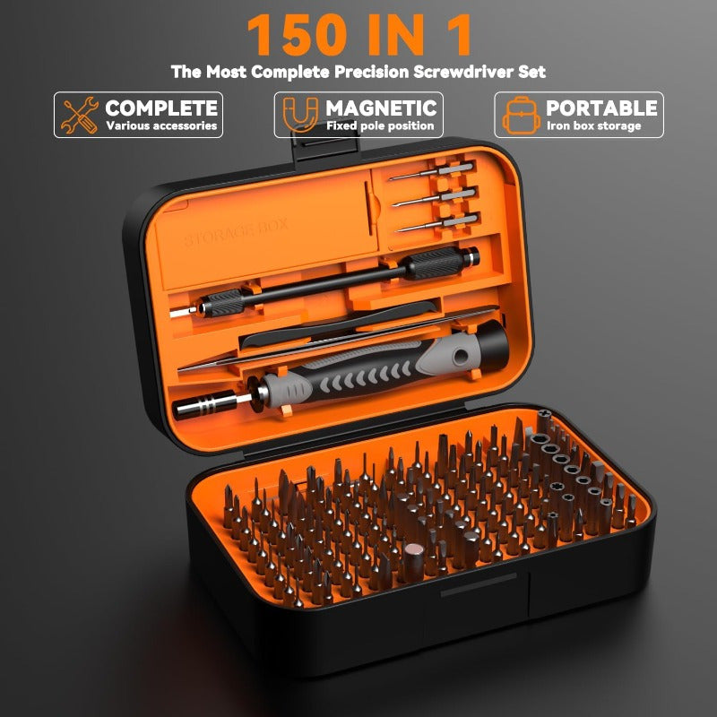150 IN 1 Precision Screwdriver Set 120 Bits Full Range Small Screwdriver Set Magnetic Mini Repair Tool Kit for Ring Doorbell Laptop Switch PS5 Xbox Macbook iPhone Watch Glasses - Orange