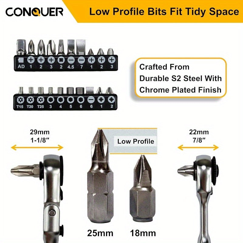 22pcs Heavy-Duty Ratchet Screwdriver Set with Tungsten Chamfer Kit - Professional Precision Tool Kit with 72-Tooth Gearhead, S2 Torx/Phillips/Flathead Bits, Impact-Resistant Case & Ergonomic Grip for Automotive, Electronics, Plumbing, Construction - Ideal