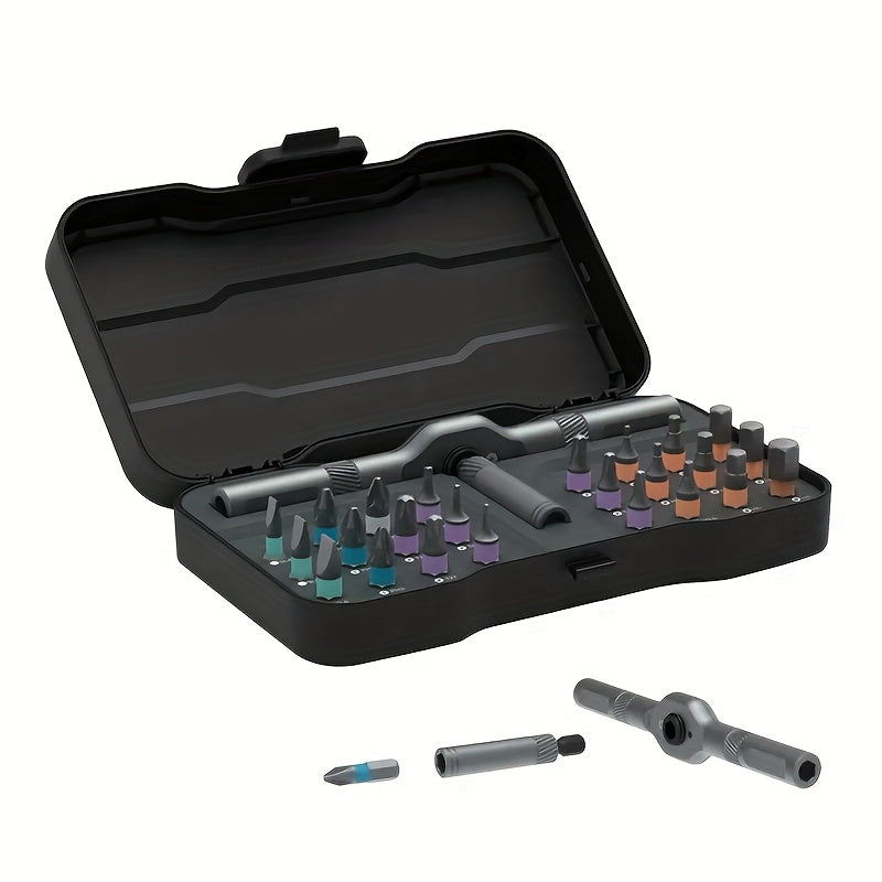 24-in-1 Magnetic Screwdriver Set with S2 Steel Bits & Detachable T-Shaped Ratchet Handle - Multi-Functional Tool Kit for Office, Home Renovation, and Camping DIY, Black Metal Case, Includes Hex, Flat, and Phillips Screwdrivers, Screwdriver Set, Home