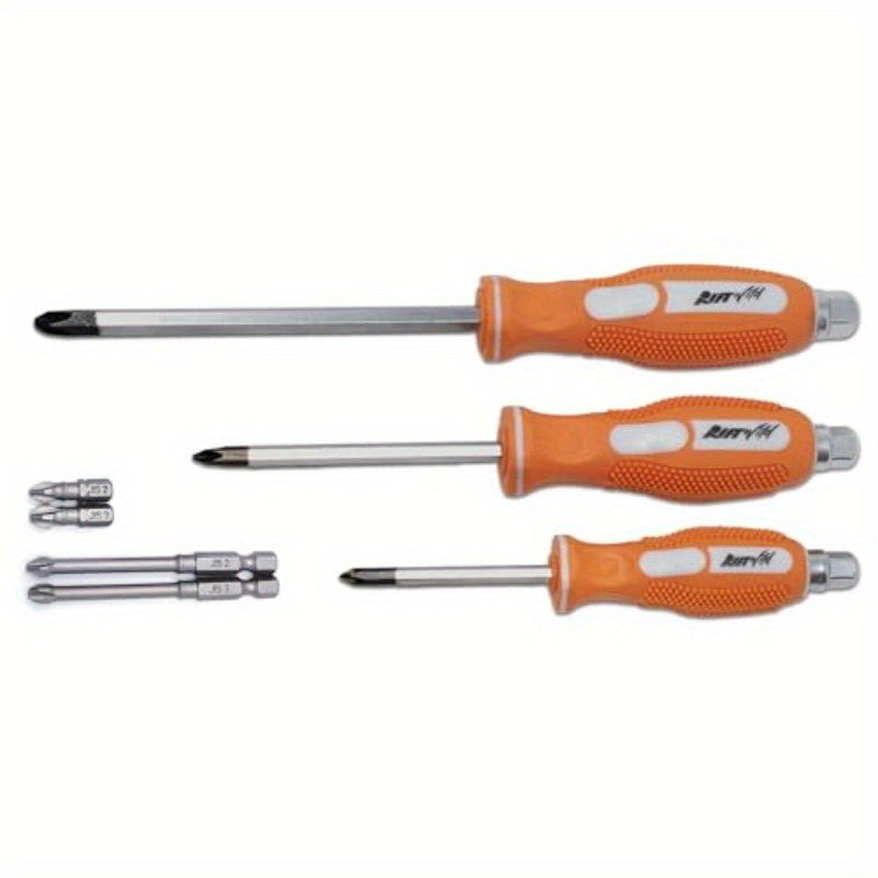 7pcs JIS Japanese Industrial Standard Driver Set with #1 #2 #3 Screwdrivers & Short/Long Bits (1/4" Drive) - Heavy-Duty Chrome Vanadium Steel & S2 Steel Construction, Magnetic Impact-Resistant Bits for Professional Mechanics, DIY, Vintage Machinery &