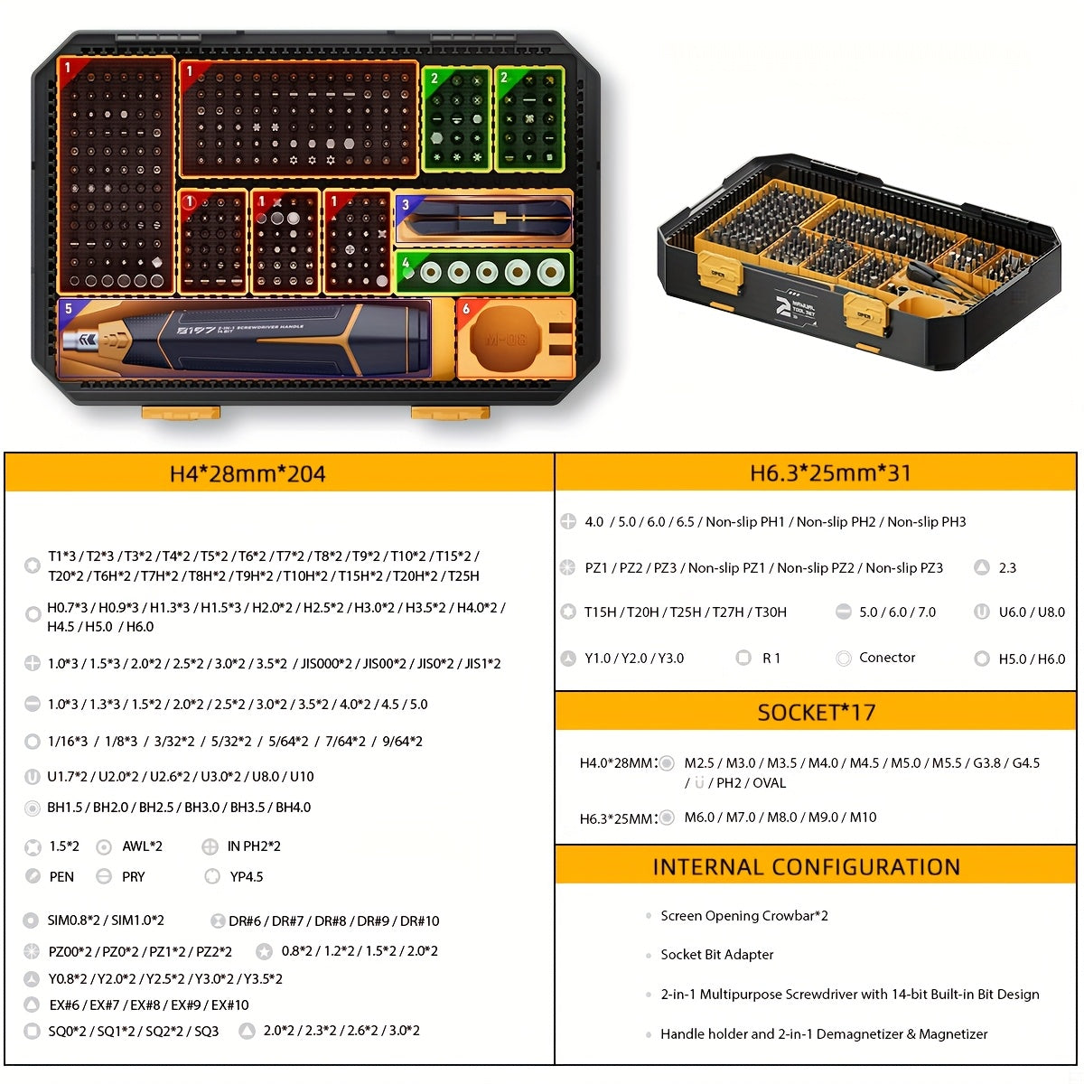 Jakemy 257in 1 Professional Multifunctional Screwdriver Set Manual Household Repair Screw Driver Precision Bits HexS2 steel material H4.0, H6.3 screwdriver bit