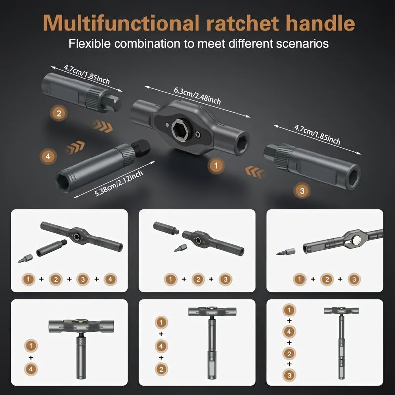24-in-1 Magnetic Screwdriver Set with S2 Steel Bits & Detachable T-Shaped Ratchet Handle - Multi-Functional Tool Kit for Office, Home Renovation, and Camping DIY, Black Metal Case, Includes Hex, Flat, and Phillips Screwdrivers, Screwdriver Set, Home