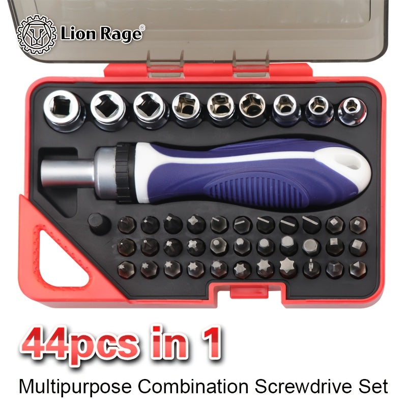 Lion Rage 44 in 1 Multifunctional Screwdriver Set, Manual Ratchet and Bit Combo, Metal Spanner Head, No Battery Required, for Home Appliance Repair and Maintenance