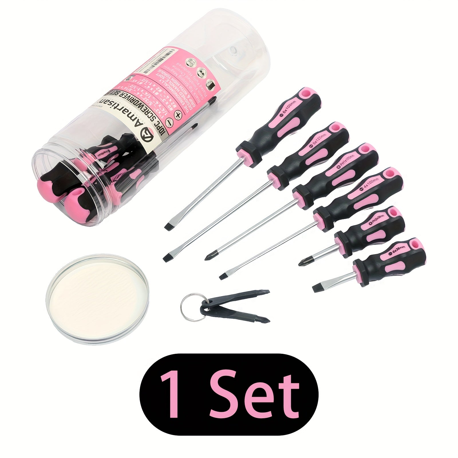 [Magnetic Screwdrivers] 5 Cross & 5 Slotted Professional Magnetic Screwdrivers, 1 Set | Buffer Handle And Two Key Screwdrivers (Pink)