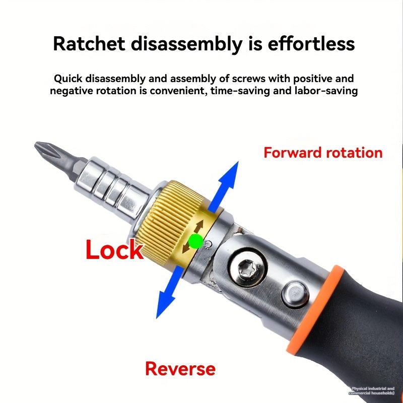 10pcs Multi-Angle Two-Way Ratchet Screwdriver Set with Hidden Bits - Ergonomic Black & Orange Handle, Space-Saving Compact Design for Tight Spaces, Secure Grip & Quick Tool Change, Screwdriver Set, Tight Space Access, Durable Construction