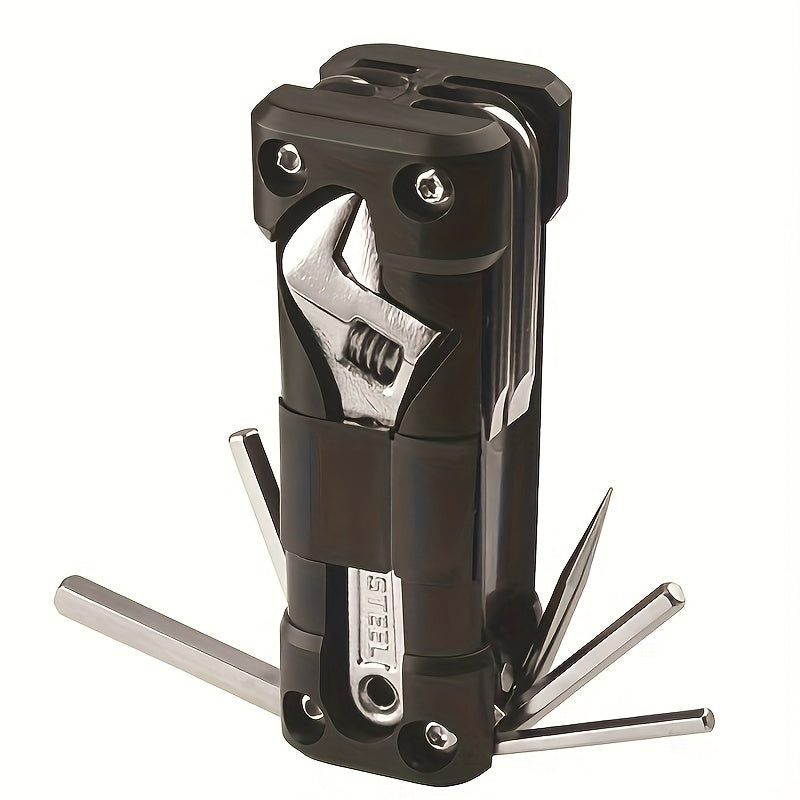 1pc 16-in-1 Multi-Purpose Tool Kit, Heavy-Duty Steel Portable Repair Set for Vehicle, Outdoor Cycling, and Motorcycle Maintenance - Includes Screwdrivers, Wrenches, Pliers, Hex Keys, Torx & Phillips Drivers, Uncharged Power Mode, No Battery Required