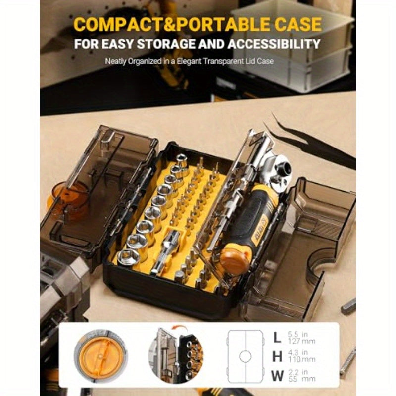 78pcs Heavy-Duty Ratcheting Screwdriver & Socket Wrench Set with Magnetic Tips, Ratchet Mechanism, Double-Layer Case - All-in-One Tool Kit for Automotive, Electronics, Bike, Computer, Home, Professional & DIY Repairs - No Power Required, Durable