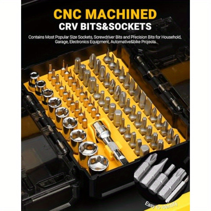 78pcs Heavy-Duty Ratcheting Screwdriver & Socket Wrench Set with Magnetic Tips, Ratchet Mechanism, Double-Layer Case - All-in-One Tool Kit for Automotive, Electronics, Bike, Computer, Home, Professional & DIY Repairs - No Power Required, Durable