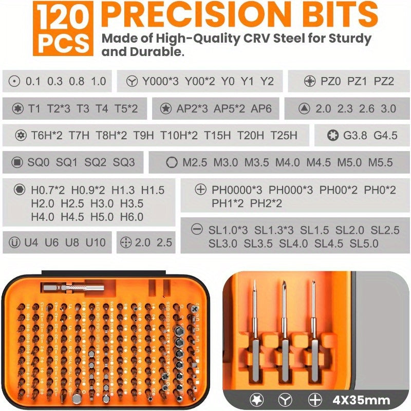 150 IN 1 Precision Screwdriver Set 120 Bits Full Range Small Screwdriver Set Magnetic Mini Repair Tool Kit for Ring Doorbell Laptop Switch PS5 Xbox Macbook iPhone Watch Glasses - Orange