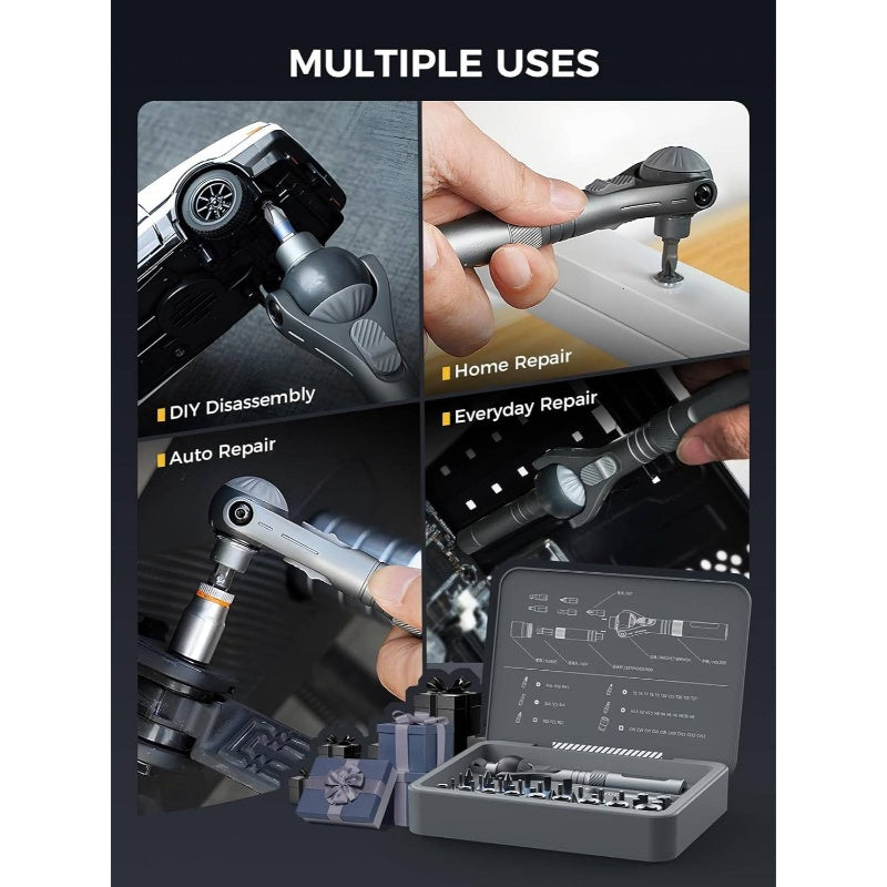 40-in-1 Heavy-Duty Ratchet Screwdriver Set with Magnetic Quick-Release Mechanism, 45-Tooth Ratchet & S2 Steel Construction - 14-Speed/ Torque Settings, Ergonomic Grip, Compact Case with Bit Storage - Ideal for Automotive, Home, Electronics Repair