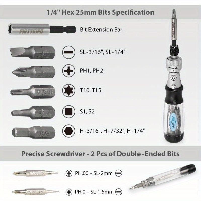 14pcs 5-Way High Torque Steel Balls Ratchet Screwdriver Set with Transparent Handle, Includes Bits for Watch and Glasses Repair, Watch Repair Tools, Ergonomic Grip, Precision Engineering, Multitool Screwdriver, Hobbyist Repairers, Compact Design, Durable