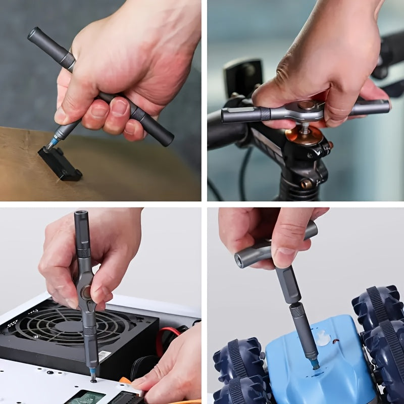 24-in-1 Magnetic Screwdriver Set with S2 Steel Bits & Detachable T-Shaped Ratchet Handle - Multi-Functional Tool Kit for Office, Home Renovation, and Camping DIY, Black Metal Case, Includes Hex, Flat, and Phillips Screwdrivers, Screwdriver Set, Home