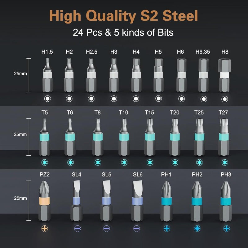24in 1 Magnetic Screwdriver Set, DIY Ratchet Screwdriver Set, Multi Bit Magnetic Drive Set with Detachable Ratchet Handle, Portable Precision Repair Tool Kit for Funiture Computer Bicycle