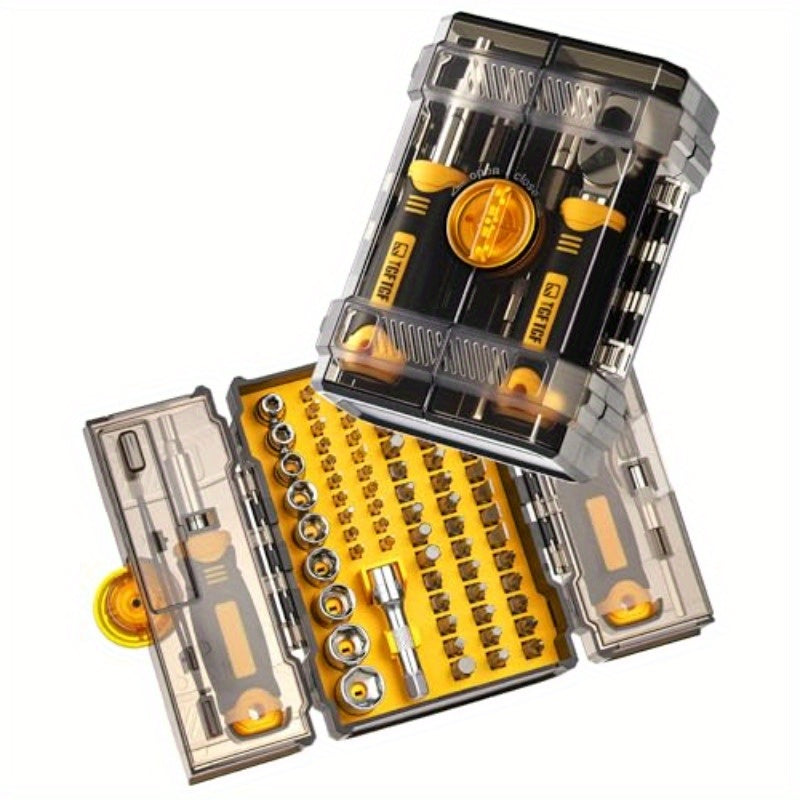 78pcs Heavy-Duty Ratcheting Screwdriver & Socket Wrench Set with Magnetic Tips, Ratchet Mechanism, Double-Layer Case - All-in-One Tool Kit for Automotive, Electronics, Bike, Computer, Home, Professional & DIY Repairs - No Power Required, Durable