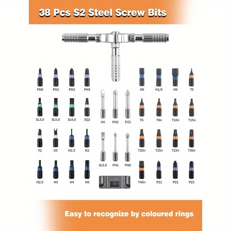 40-in-1 Ratchet Screwdriver Set with 38pcs S2 Steel Bits, Multi-Magnetic Detachable Handle, Portable Electrical and Furniture Assembly Tool Kit, No Electricity Needed, Screwdriver Set|Ratchet Mechanism|Durable Construction, Screwdriver Set