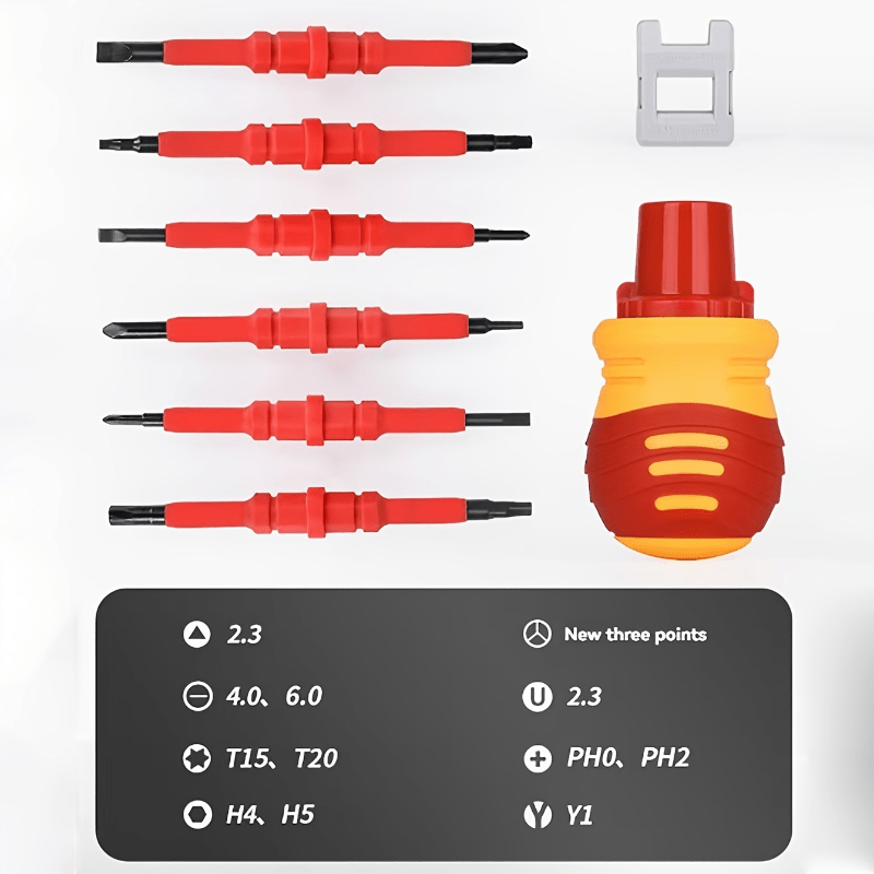 [Portable Screwdriver] 14-in-1 Portable Electrician Screwdriver Set with Ratchet Handle | Metal, Multi-Functional Repair Tools for Electrical Work, Includes Phillips, Flathead, and Torx Heads, Compact Design for Easy Storage