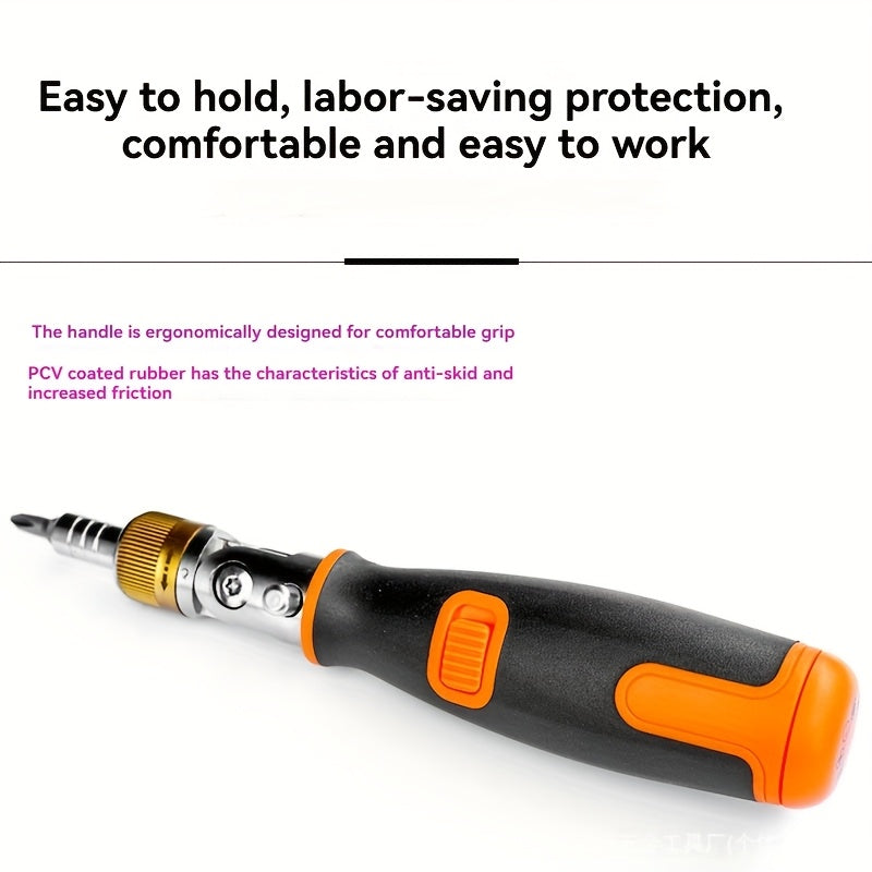 10pcs Multi-Angle Two-Way Ratchet Screwdriver Set with Hidden Bits - Ergonomic Black & Orange Handle, Space-Saving Compact Design for Tight Spaces, Secure Grip & Quick Tool Change, Screwdriver Set, Tight Space Access, Durable Construction