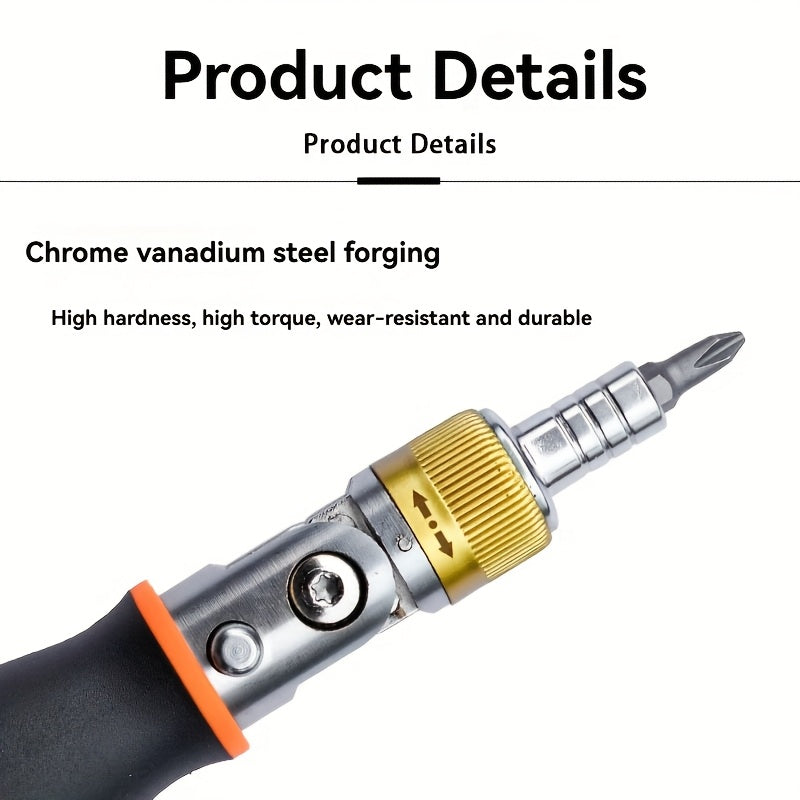10pcs Multi-Angle Two-Way Ratchet Screwdriver Set with Hidden Bits - Ergonomic Black & Orange Handle, Space-Saving Compact Design for Tight Spaces, Secure Grip & Quick Tool Change, Screwdriver Set, Tight Space Access, Durable Construction