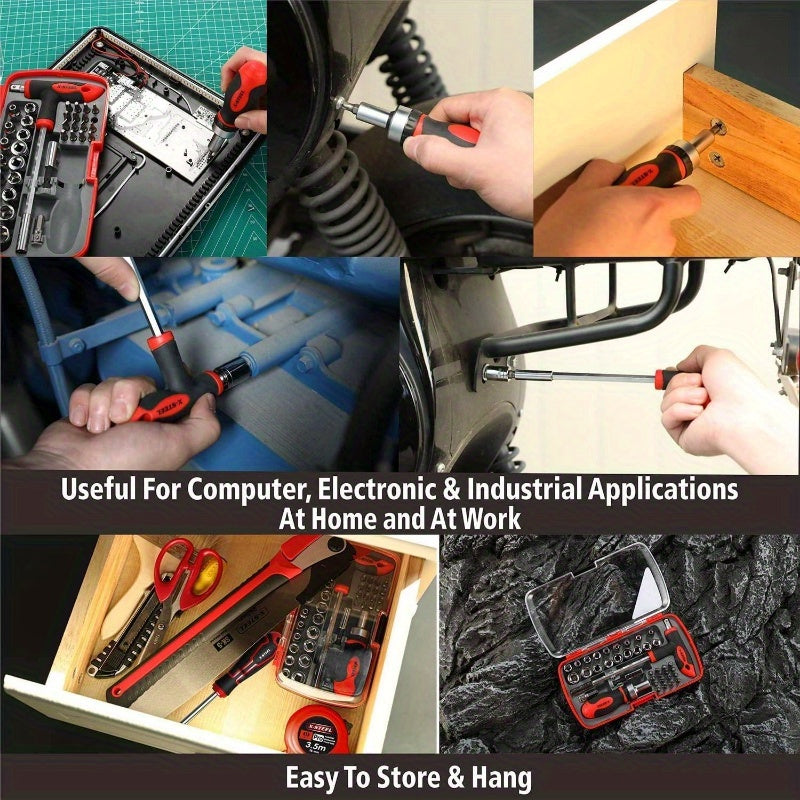 38pcs Heavy-Duty Magnetic Ratcheting Screwdriver & Socket Set with T-Handle Ratchet, Sockets & Bits - All-in-One Mechanic'S Tool Kit for Home, Car, Motorcycle, Bike Repair - Ergonomic Grip, Durable Construction, Portable Case Included (No Power Required)