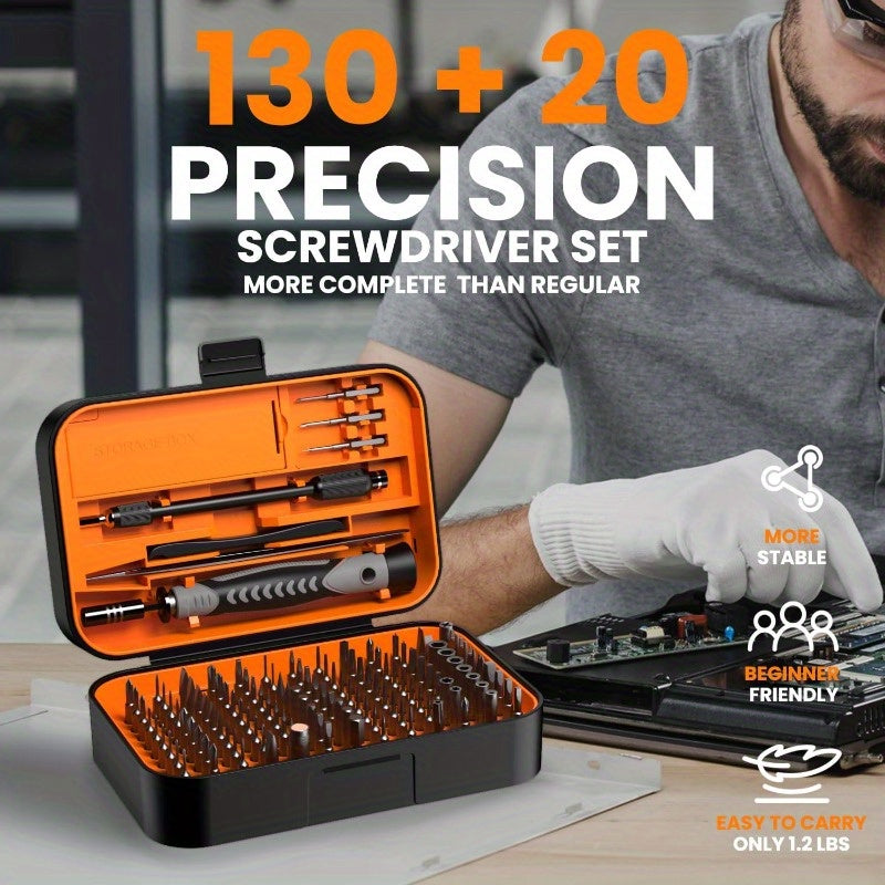 150 IN 1 Precision Screwdriver Set 120 Bits Full Range Small Screwdriver Set Magnetic Mini Repair Tool Kit for Ring Doorbell Laptop Switch PS5 Xbox Macbook iPhone Watch Glasses - Orange