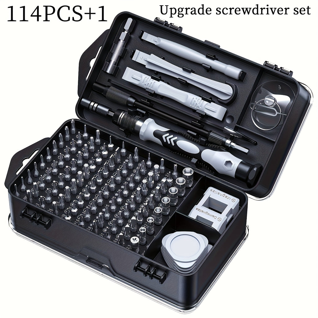 Professional Grade 114pcs Screwdriver Set with Magnetic Bits - High Hardness, Versatile Drill Bits, Hexagonal Head Style, Portable Black Toolbox for Home, Office, and DIY Projects, Office Toolbox|Compact Toolbox|Magnetic Bits Holder, Screwdriver Set