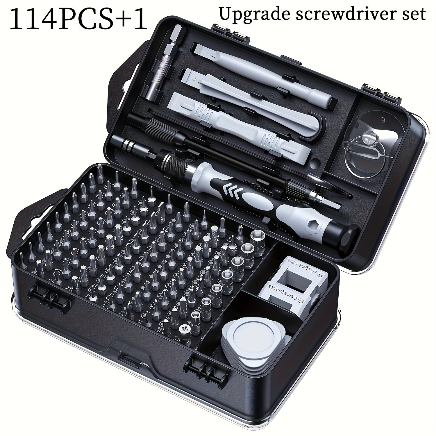 Professional Grade 114pcs Screwdriver Set with Magnetic Bits - High Hardness, Versatile Drill Bits, Hexagonal Head Style, Portable Black Toolbox for Home, Office, and DIY Projects, Office Toolbox|Compact Toolbox|Magnetic Bits Holder, Screwdriver Set