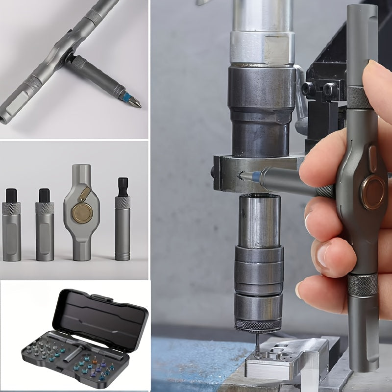 Palm-Sized 24-In-1 Detachable T-Shaped Ratchet Handle, Multifunctional Screwdriver Kit for Home Maintenance Ergonomic Design for Precision Repair & Maintenance, Screwdriver Set, Compact Storage Case, Durable Construction
