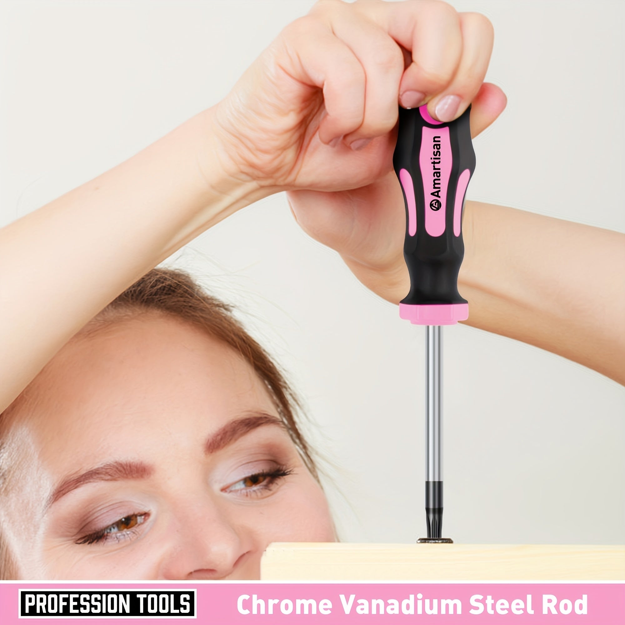 [Magnetic Screwdrivers] 5 Cross & 5 Slotted Professional Magnetic Screwdrivers, 1 Set | Buffer Handle And Two Key Screwdrivers (Pink)