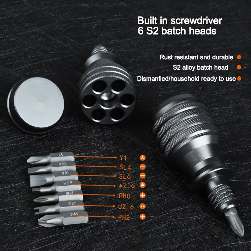 1pc 7-in-1 Multi-Head Screwdriver Set with Magnetic Tip Storage & Quick-Change Mechanism - Heavy-Duty All-Metal Construction, Compact & Portable Design for Home, Bike, Furniture Repairs - Waterproof & Rustproof Tool with Ergonomic Handle (No